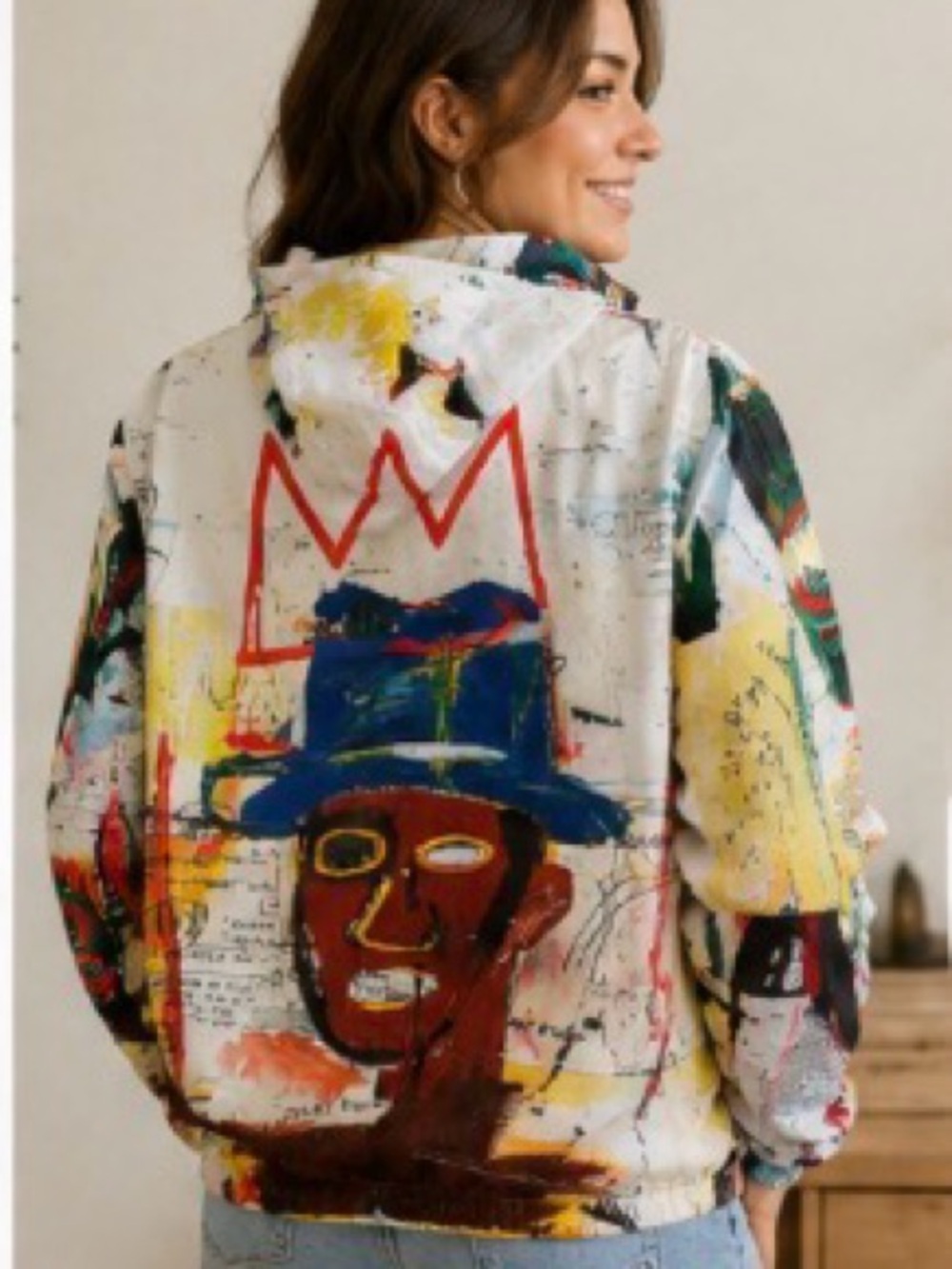 Members Only Jean-Michel Basquiat Windbreaker Art Graffiti Jacket, Large NWOT - Picture 2 of 10